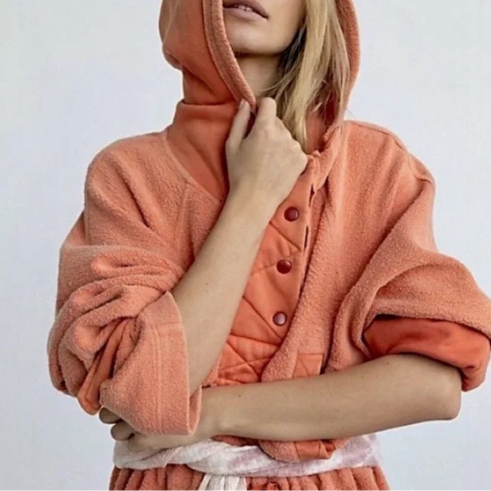 Free People Sadie Surplus Knit Jacket Hoodie Pullover Sz Medium in Terra Cotta